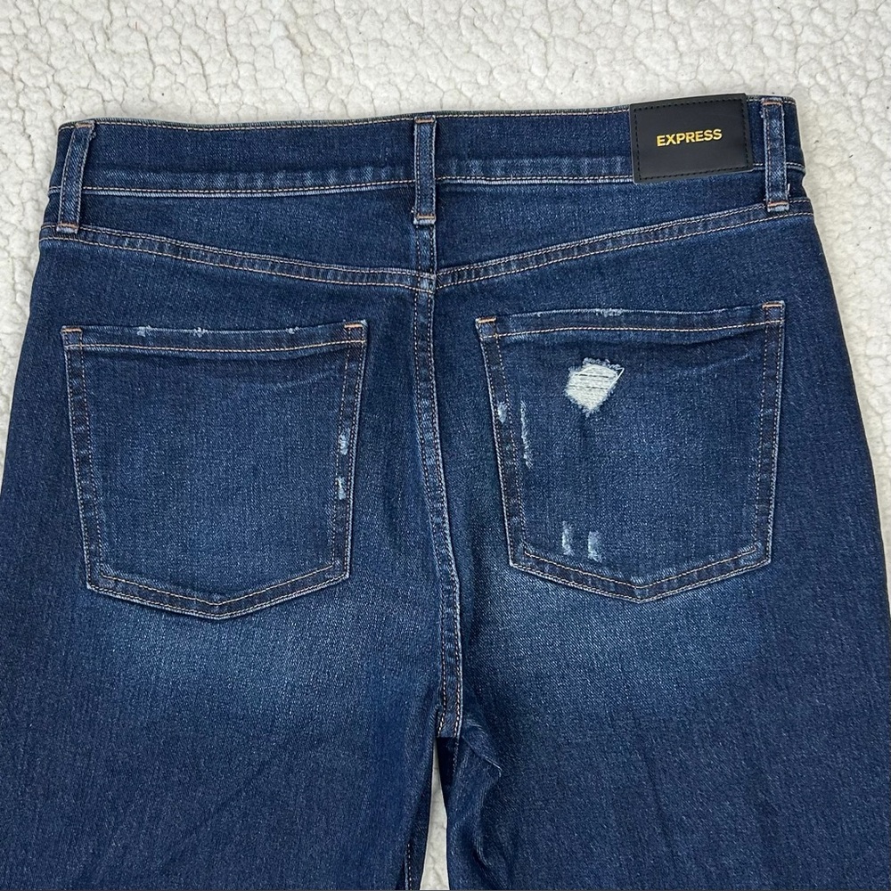 Express Jeans Women's 6 Short Dark Blue 70s Flare Mid Rise Frayed Hem Denim - Picture 5 of 9